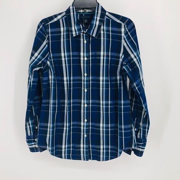Tommy Hilfiger Sz M Blue Black Plaid Western Classic Button Down Collar Shirt - Picture 1 of 7